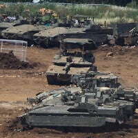 IDF troops gather on the border with Lebanon in northern Israel, June 2, 2026. (AP Photo/Ariel Schalit)