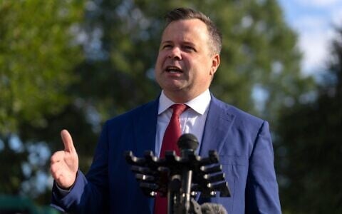 Director of the US Federal Housing Finance Agency Bill Pulte speaks with reporters at the White House, September 2, 2025, in Washington. (AP Photo/Mark Schiefelbein)