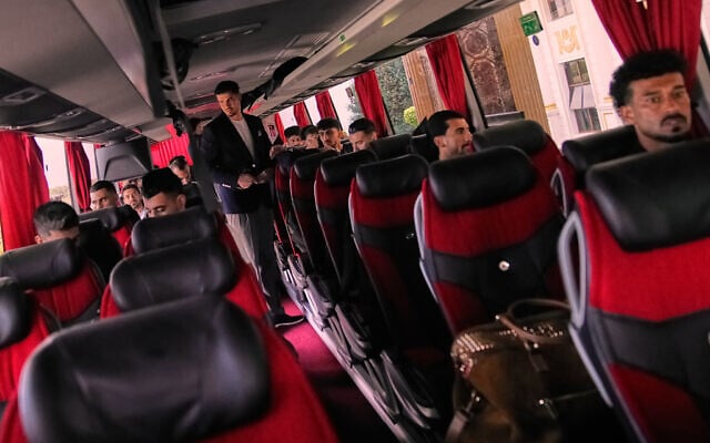 Iran's players get onboard a bus as they leave to Antalya Airport, southern Turkey, June 6, 2026, before departing to Tijuana, Mexico, for the World Cup soccer tournament. (AP Photo/Khalil Hamra) Iran's players get onboard a bus as they leave to Antalya Airport, southern Turkey, June 6, 2026, before departing to Tijuana, Mexico, for the World Cup soccer tournament. (AP Photo/Khalil Hamra)