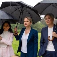 Britain's Foreign Secretary, Yvette Cooper, center, walks with Australian Minister for Foreign Affairs, Penny Wong right, and Canadian Foreign Minister, Anita Anand, in Sevenoaks, England, ,June 11, 2026. (Carl Court, Pool Photo via AP)
