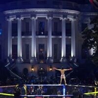 Diego Lopes celebrates during a featherweight bout against Steve Garcia during UFC Freedom 250 on the South Lawn of the White House, June 14, 2026, in Washington. (AP Photo/Mark Schiefelbein)