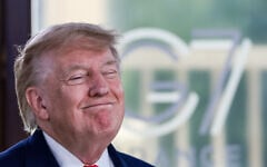 U.S. President Donald Trump attends a working lunch with leaders of G7 and the Middle East, in Evian-les-Bains, France, Tuesday, June 16, 2026. (Evelyn Hockstein/Pool Photo via AP)