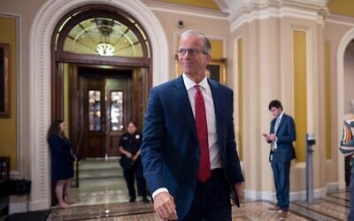 US Senate Majority Leader John Thune walks from the chamber to his office at the Capitol in Washington, June 16, 2026. (AP Photo/J. Scott Applewhite)