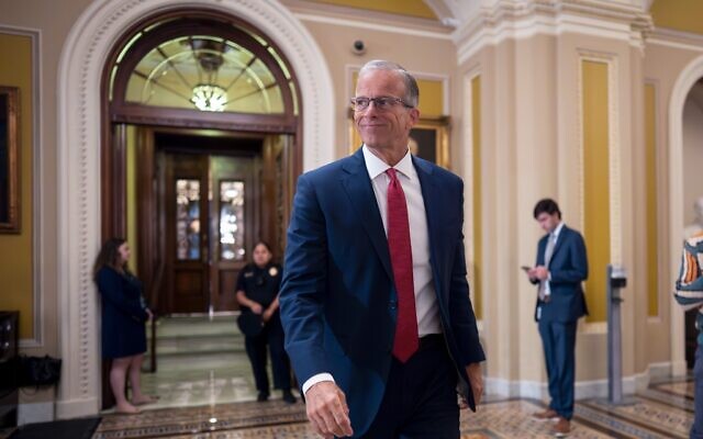 US Senate Majority Leader John Thune walks from the chamber to his office at the Capitol in Washington, June 16, 2026. (AP Photo/J. Scott Applewhite) US Senate Majority Leader John Thune walks from the chamber to his office at the Capitol in Washington, June 16, 2026. (AP Photo/J. Scott Applewhite)