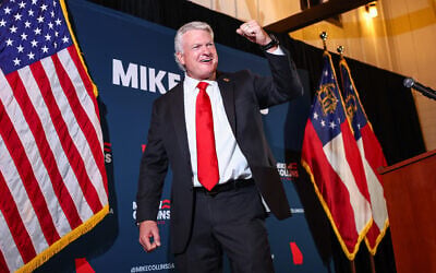 US Senate candidate Mike Collins celebrates during an election-night watch party after winning the Republican nomination, June 16, 2026, in Jackson, Georgia. (AP Photo/Colin Hubbard) US Senate candidate Mike Collins celebrates during an election-night watch party after winning the Republican nomination, June 16, 2026, in Jackson, Georgia. (AP Photo/Colin Hubbard)