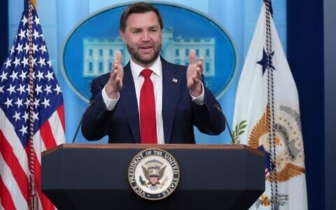 Vice President JD Vance speaks to reporters in the James Brady Press Briefing Room at the White House, Thursday, June 18, 2026, in Washington. (AP Photo/Jacquelyn Martin)