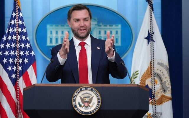 US Vice President JD Vance speaks to reporters in the James Brady Press Briefing Room at the White House in Washington, June 18, 2026. (AP Photo/Jacquelyn Martin) US Vice President JD Vance speaks to reporters in the James Brady Press Briefing Room at the White House in Washington, June 18, 2026. (AP Photo/Jacquelyn Martin)
