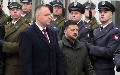 Polish President Karol Nawrocki, left, and Ukrainian President Volodymyr Zelenskyy attend an official welcome ceremony before their meeting at the Presidential Palace in Warsaw, Poland, Dec. 19, 2025. (AP Photo/Czarek Sokolowski, File) Polish President Karol Nawrocki, left, and Ukrainian President Volodymyr Zelenskyy attend an official welcome ceremony before their meeting at the Presidential Palace in Warsaw, Poland, Dec. 19, 2025. (AP Photo/Czarek Sokolowski, File)