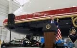 US President Donald Trump speaks after touring the newly designated Air Force One presidential aircraft at Joint Base Andrews, Maryland, June 19, 2026. (AP Photo/Manuel Balce Ceneta)