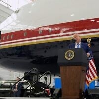 US President Donald Trump speaks after touring the newly designated Air Force One presidential aircraft at Joint Base Andrews, Maryland, June 19, 2026. (AP Photo/Manuel Balce Ceneta)