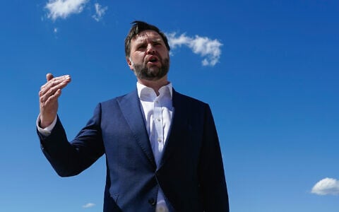 Vice President JD Vance speaks to reporters at Joint Base Andrews, Md., June 20, 2026, en route to Switzerland. (Elizabeth Frantz/Pool Photo via AP)