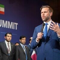 US Vice President JD Vance speaks at the Lake Lucerne Summit at the Burgenstock resort in Obbuergen, near Lucerne, Switzerland, Sunday, June 21, 2026. (Urs Flueeler, Pool Photo via AP)