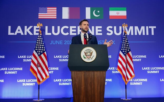 Vice President JD Vance speaks to members of the media after the US and Iran held high-level talks at the Bürgenstock Resort in Obbuergen, near Lucerne, in Switzerland, June 22, 2026. (Nathan Howard/Pool Photo via AP) Vice President JD Vance speaks to members of the media after the US and Iran held high-level talks at the Bürgenstock Resort in Obbuergen, near Lucerne, in Switzerland, June 22, 2026. (Nathan Howard/Pool Photo via AP)