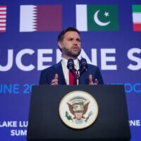 Vice President JD Vance speaks to the media after the US and Iran held high-level talks at the Bürgenstock Resort in Obbuergen, near Lucerne, in Switzerland, June 22, 2026. (Nathan Howard/Pool Photo via AP)