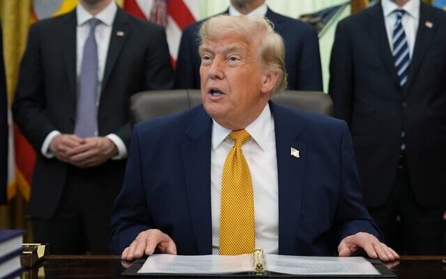 US President Donald Trump speaks in the Oval Office of the White House during an executive order signing about quantum computing, June 22, 2026, in Washington. (AP/Jacquelyn Martin)
