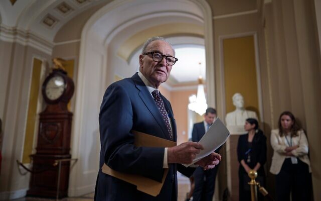 US Senate Minority Leader Chuck Schumer, a Democrat from New York, speaks to reporters at the Capitol in Washington, June 23, 2026. (AP Photo/J. Scott Applewhite) US Senate Minority Leader Chuck Schumer, a Democrat from New York, speaks to reporters at the Capitol in Washington, June 23, 2026. (AP Photo/J. Scott Applewhite)