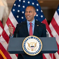 US House Minority Leader Hakeem Jeffries, a Democrat from New York, speaks during the unveiling of the Congressional Time Capsule at the Capitol, June 24, 2026, in Washington. (AP Photo/Jose Luis Magana)