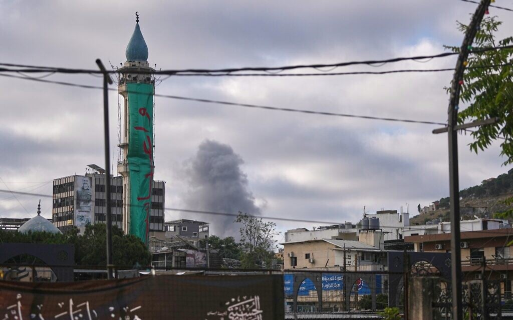 Smoke rises from the site of an Israeli airstrike on the outskirts of Nabatieh during Ashoura, southern Lebanon, June 26, 2026. (AP Photo/Hassan Ammar)