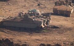 Israeli military APCs parked in northern Israel, near the border with Lebanon, Saturday, June 27, 2026 (AP Photo/Ariel Schalit)