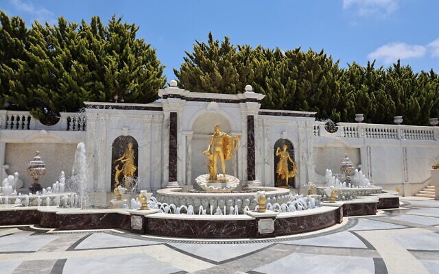 One of two fountains on the grounds of Bat Sheba's Palace in Caesarea, June 8, 2026 (Yitzchak Ledee/Times of Israel)