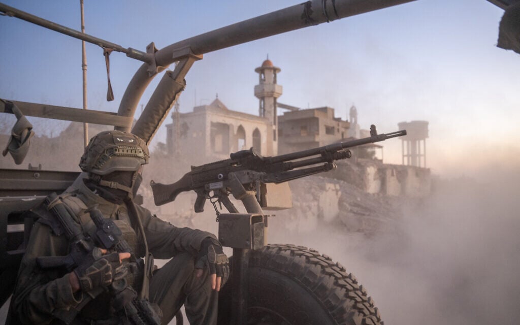 An Israeli soldier is seen in a Humvee during a drive in southern Lebanon, on June 18, 2026. (Emanuel Fabian/Times of Israel)