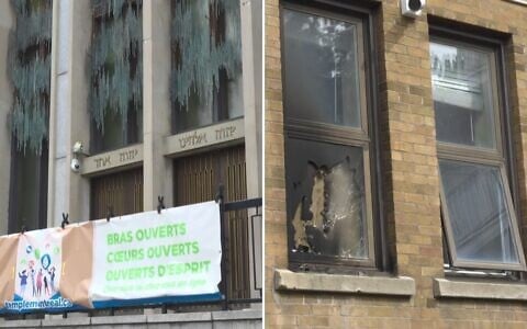 Fire damage at Montreal's Temple Emanu-El-Beth Sholom synagogue seen on June 5, 2026, after an arson attack. (CTV youtube screenshot)