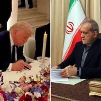 US President Donald Trump (left) seen signing the Persian-language version of the memorandum of understanding with Iran, at the Palace of Versailles in France, June 17, 2026. (Screenshot/White House via X); Iranian President Masoud Pezeshkian signs the MOU in a photo released June 17, 2026, by the regime-run IRNA news agency. (IRNA via X)
