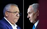 L: Yashar party chair Gadi Eisenkot, on November 1, 2025. (Moshe Shai/Flash90) R: Prime Minister Benjamin Netanyahu speaks at the Jewish News Syndicate conference in Jerusalem, on June 21, 2026. (Chaim Goldberg/Flash90)