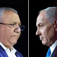 L: Yashar party chair Gadi Eisenkot, on November 1, 2025. (Moshe Shai/Flash90) R: Prime Minister Benjamin Netanyahu speaks at the Jewish News Syndicate conference in Jerusalem, on June 21, 2026. (Chaim Goldberg/Flash90)
