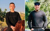 Reda Awad, 15, left, and Issa Awad, 19, are seen in undated photos. (Screen capture: X, used in accordance with Clause 27a of the Copyright Law)