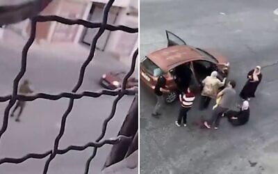 Screenshots of a video released by B'Tselem appearing to show a soldier opening fire on a car in the West Bank City of Hebron, killing 7-month-old Sam Abu Haikal, June 5, 2026. (B'Tselem via X)