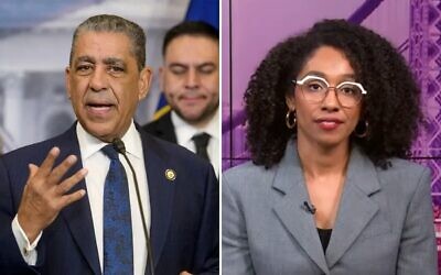 At left, US Rep. Adriano Espaillat; at right, Darializa Avila Chevalier. (AP Photo/Rod Lamkey, Jr.; Screenshot via YouTube)