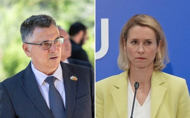 Foreign Minister Gideon Sa'ar (left) arrives to a ceremony for Somaliland's President Abdirahman Abdullahi Mohamed, at president Isaac Herzog's residence in Jerusalem, June 14, 2026. (Chaim Goldberg/Flash90); European Union foreign policy chief Kaja Kallas talks to the media during an informal EU defense meeting in Nicosia, Cyprus, June 8, 2026. (Petros Karadjias/AP) Foreign Minister Gideon Sa'ar (left) arrives to a ceremony for Somaliland's President Abdirahman Abdullahi Mohamed, at president Isaac Herzog's residence in Jerusalem, June 14, 2026. (Chaim Goldberg/Flash90); European Union foreign policy chief Kaja Kallas talks to the media during an informal EU defense meeting in Nicosia, Cyprus, June 8, 2026. (Petros Karadjias/AP)