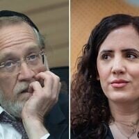 MK Yitzhak Pindrus (left) attends a meeting of the Education, Culture and Sports Committee at the Knesset, Jerusalem, June 29, 2026. (Chaim Goldberg/Flash90); MK Naama Lazimi attends a court hearing at the Supreme Court in Jerusalem on petitions seeking to overturn the election of attorney Michael Rabello as State Comptroller, June 18, 2026. (Yonatan Sindel/Flash90)