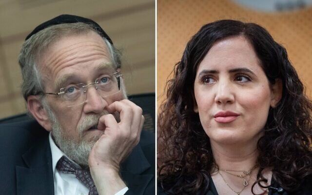 MK Yitzhak Pindrus (left) attends a meeting of the Education, Culture and Sports Committee at the Knesset, Jerusalem, June 29, 2026. (Chaim Goldberg/Flash90); MK Naama Lazimi attends a court hearing at the Supreme Court in Jerusalem on petitions seeking to overturn the election of attorney Michael Rabello as State Comptroller, June 18, 2026. (Yonatan Sindel/Flash90)
