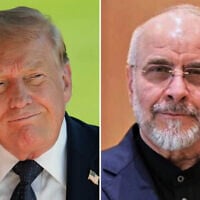US President Donald Trump arrives for the G7 summit in Evian-les-Bains, France, June 15, 2026. (AP Photo/Vadim Ghirda); Iran's Parliament Speaker Mohammad Bagher Ghalibaf, in Islamabad, Pakistan, on April 11, 2026. (Pakistan Prime Minister Office via AP)