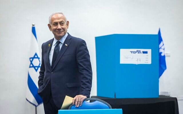 Prime Minister Benjamin Netanyahu casts his vote during the elections for the Likud Central Committee, at the International Convention Center in Jerusalem, November 25, 2025. (Chaim Goldberg/ Flash90) Prime Minister Benjamin Netanyahu casts his vote during the elections for the Likud Central Committee, at the International Convention Center in Jerusalem, November 25, 2025. (Chaim Goldberg/ Flash90)
