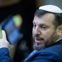 Heritage Minister Amichay Eliyahu is seen during a Knesset vote in Jerusalem on March 30, 2026. (Chaim Goldberg/Flash90)