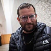 Jonatan Urich is seen following a hearing on journalist Omri Assenheim’s refusal to provide police with materials from a program he broadcast about Eli Feldstein, after the District Court ruled that journalistic privilege does not apply, at the Supreme Court in Jerusalem, March 30, 2026. (Yonatan Sindel/Flash90)