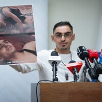 Former hostage Rom Braslavski attends a press conference in the Knesset, calling for the establishment of a state commission of inquiry into the events of October 7, May 11, 2026. (Yonatan Sindel/Flash90)