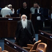United Torah Judaism MK Meir Porush attends a plenum session at the assembly hall of the Knesset, in Jerusalem, May 20, 2026. (Yonatan Sindel/Flash90)