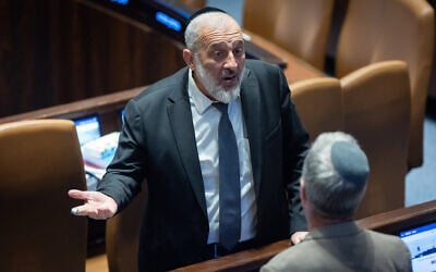 Shas leader Aryeh Deri in the Knesset in Jerusalem, May 27, 2026. (Yonatan Sindel/Flash90)