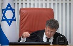 Supreme Court President Isaac Amit at a hearing at the Supreme Court in Jerusalem, May 31, 2026. (Chaim Goldberg/Flash90)
