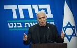 Opposition Leader Yair Lapid speaks during a press conference at the Knesset in Jerusalem, June 1, 2026. (Yonatan Sindel/Flash90)