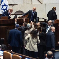 Members of the Knesset during the state comptroller elections, the Knesset plenum, Jerusalem, June 3, 2026. (Oren Ben Hakoon/Flash90)