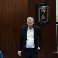 Justice Minister Yariv Levin in the Knesset plenum, (Yonatan Sindel/Flash90)