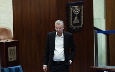 Justice Minister Yariv Levin in the Knesset plenum, (Yonatan Sindel/Flash90)