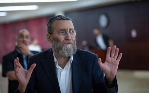 MK Moshe Gafni in the Knesset, June 3, 2026. (Yonatan Sindel/Flash90)