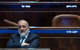 Shas chairman MK Aryeh Deri in the Knesset, June 3, 2026. (Yonatan Sindel/Flash90)