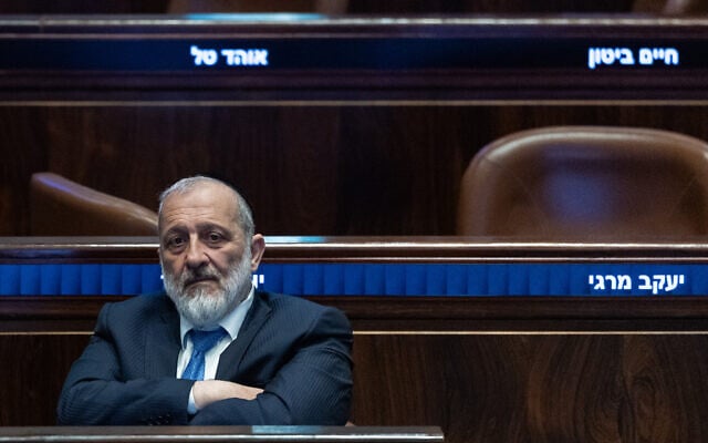 Shas chairman MK Aryeh Deri in the Knesset, June 3, 2026. (Yonatan Sindel/Flash90) Shas chairman MK Aryeh Deri in the Knesset, June 3, 2026. (Yonatan Sindel/Flash90)
